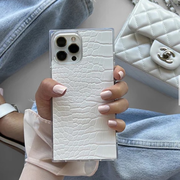 iPhone 13 White Crocodile Square Case - Picture 1 of 7